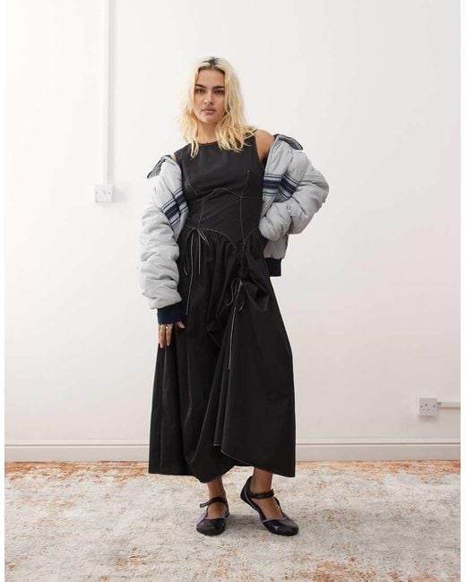 Collusion Black Poplin Midi Dress With Hitch Bubble Skirt