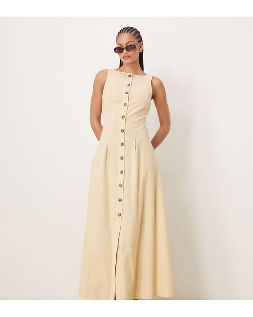 ASOS Natural Asos Design Tall Slash Neck Button Down Waistcoat Maxi Dress