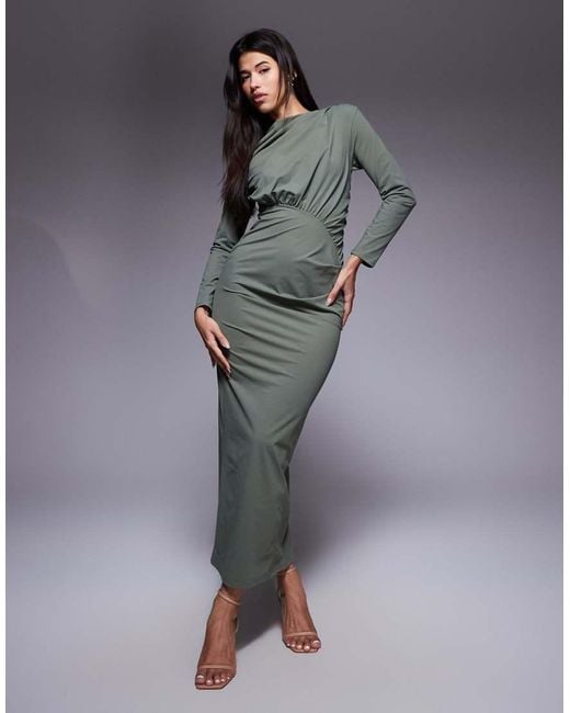 DASKA Gray Ruched Maxi Dress