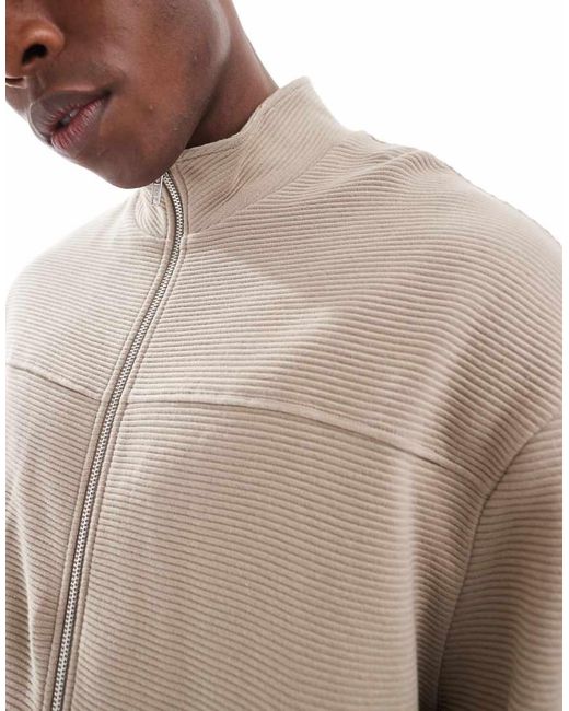 Chaqueta Harrington Beis Extragrande De Punto Acanalado De -Marrón ASOS de hombre de color Natural