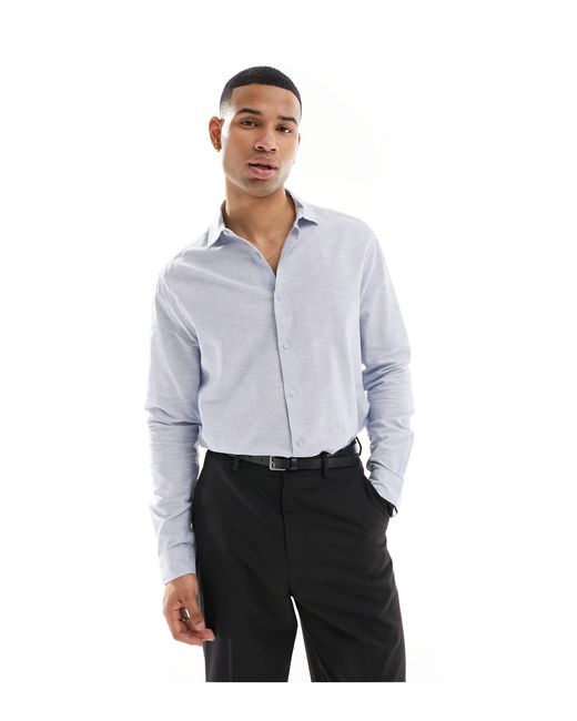 ASOS Gray Regular Smart Linen Shirt With Cut Away Collar for men