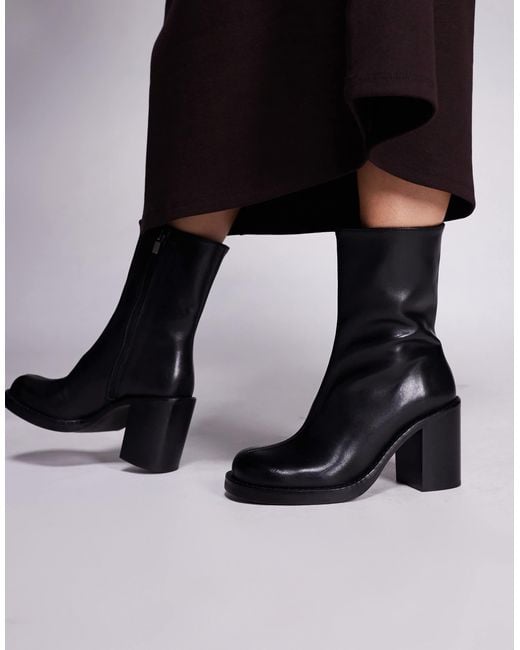 ASOS Black Remy Premium Leather Heeled Ankle Boots