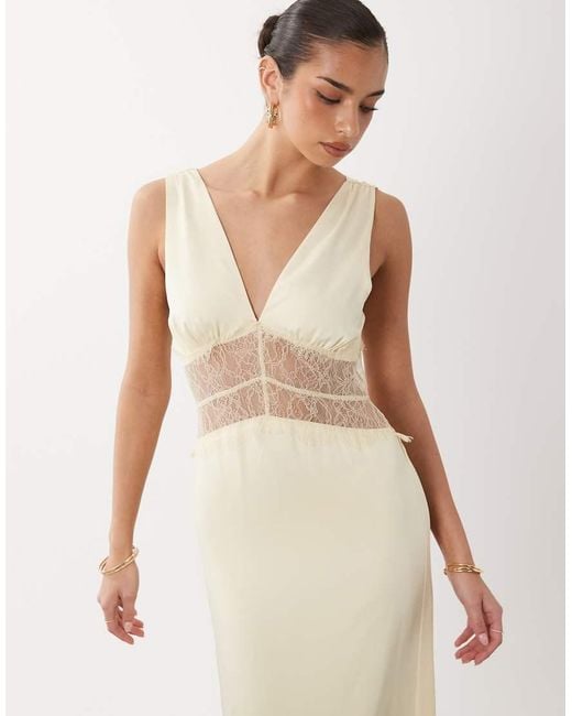 Gina Tricot Natural Satin Lace Maxi Dress