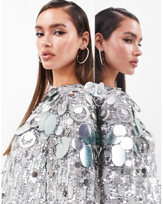 ASOS Stacked Multi Sequin Loose Fit Mini Dress in Gray | Lyst