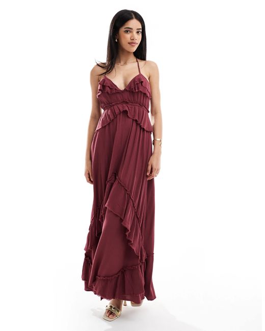 Bershka Red Frill Detail Occasion Maxi Dress