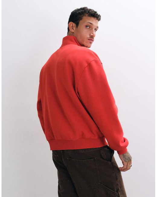 Sudadera Holgada Con Media Cremallera Y Lavado Ácido En ASOS de hombre de color Red