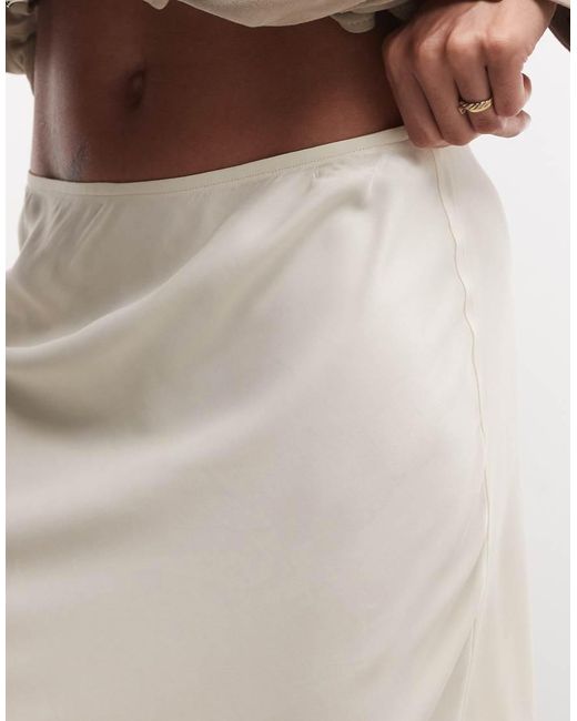 Reclaimed Vintage Natural Satin Awkward Length Skirt With Lace Trim