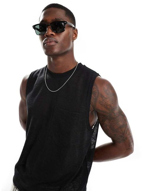 ASOS Cropped Sheer Vest With Front Pocket in Black for Men Lyst UK