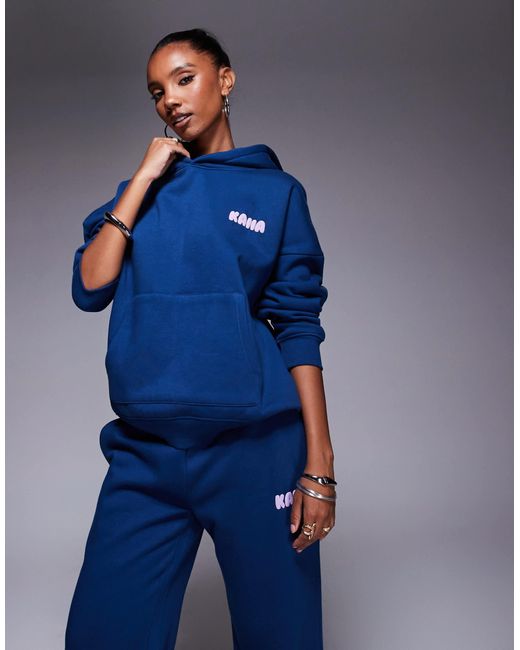 Sweat à capuche d'ensemble en coton majoritaire avec logo au dos Kaiia en coloris Blue