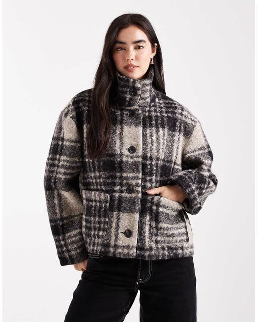 Miss Selfridge Women's Black Check Cropped Jacket