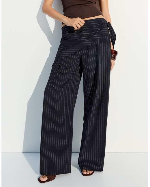 Bershka Blue Tailored Fit Scarf Trousers