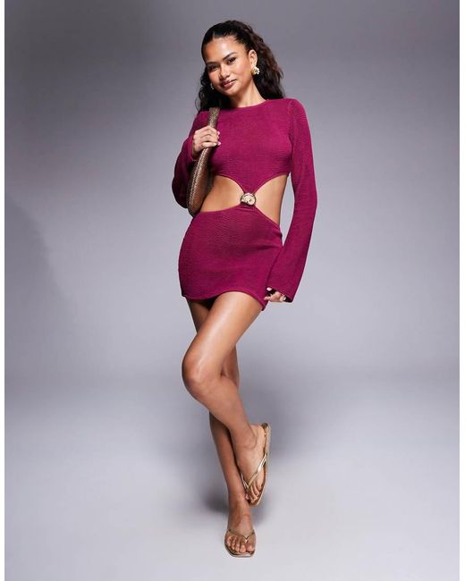 Moda Minx Purple Textu Cut Out Mini Dress