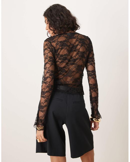 ASOS Black Square Neck Flared Sleeve Layered Lace Top