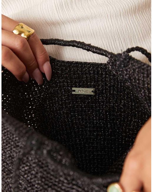 Borsa Nera A Tracolla All'Uncinetto di Mango in Natural