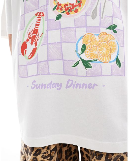 T-shirt boyfriend épais à imprimé sunday dinner au dos - crème ASOS en coloris White