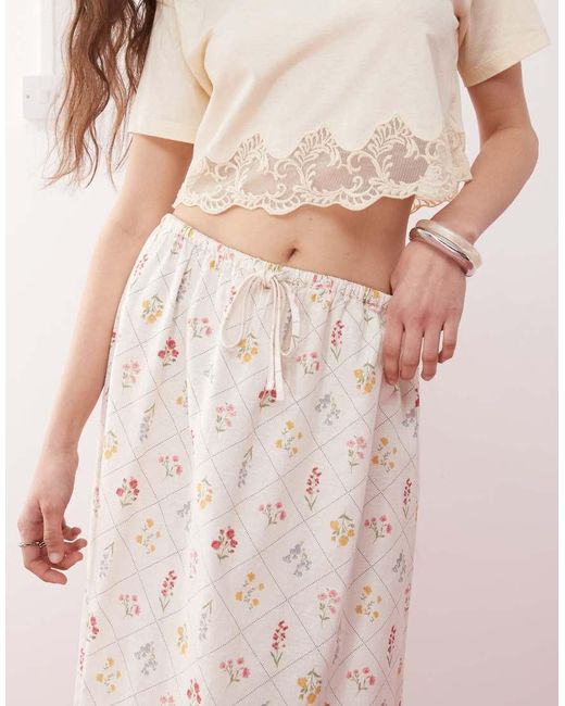 Miss Selfridge Midi Sliprok Van Linnenmix Met Bloemenprint in het Pink