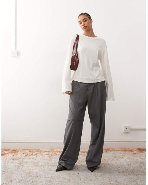 Monki White Long Sleeve Cinched Waist Top