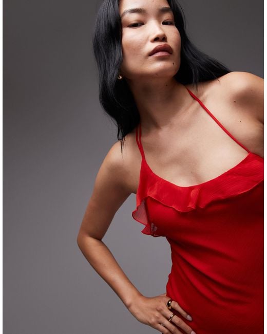 Robe élégante et mi-longue en mousseline avec jupe à godets TOPSHOP en coloris Red