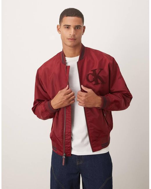 Calvin Klein Red Satin Bomber Jacket for men