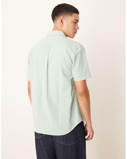 Gant White Sheild Logo Short Sleeve Seersucker Stripe Shirt for men