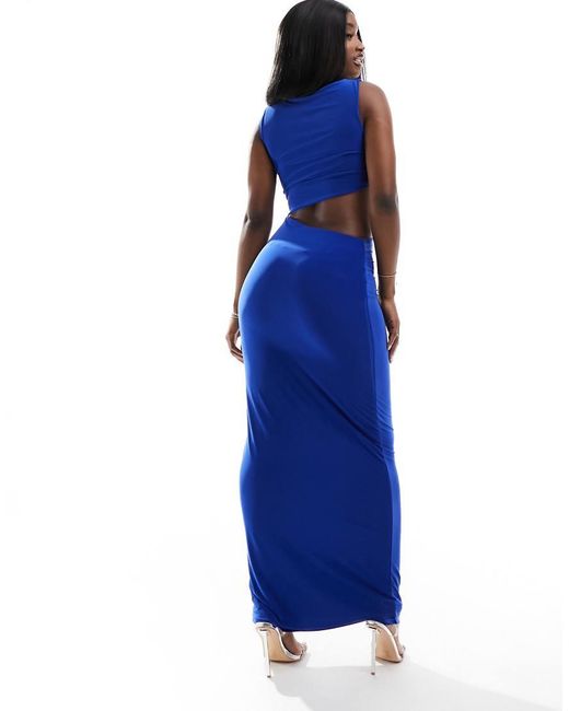 ASOS Blue Slinky Cut-out Maxi Dress