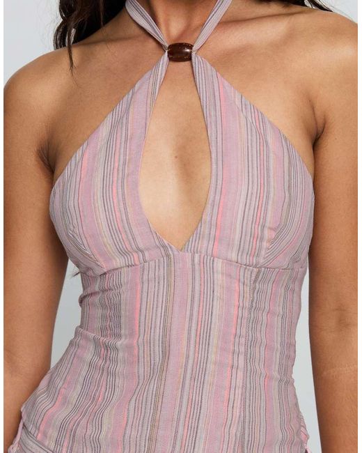 Princess Polly Brown Electric Night Cotton Rich Bead Detail Plunge Keyhole Detail Lace Back Top