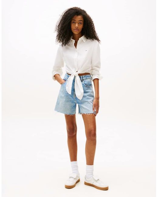 Tommy Hilfiger Overhemd Met Lange Mouwen, Gestrikte Voorkant En Logo in het White