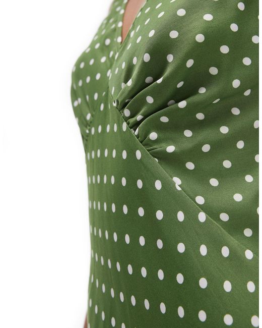 Robe nuisette mi-longue à pois avec décolleté en v à l'avant et au dos - olive TOPSHOP en coloris Green