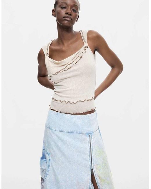 Desigual Blue Midi Denim Skirt