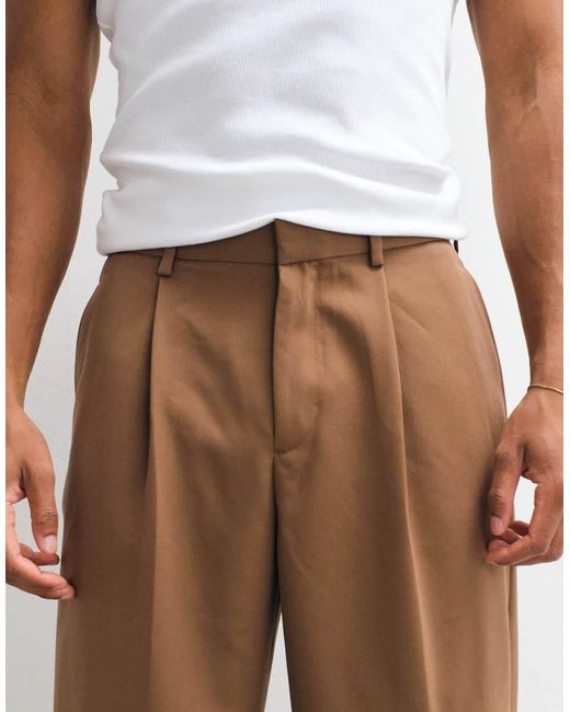 ASOS White Smart Pleated Wide Leg Trousers for men