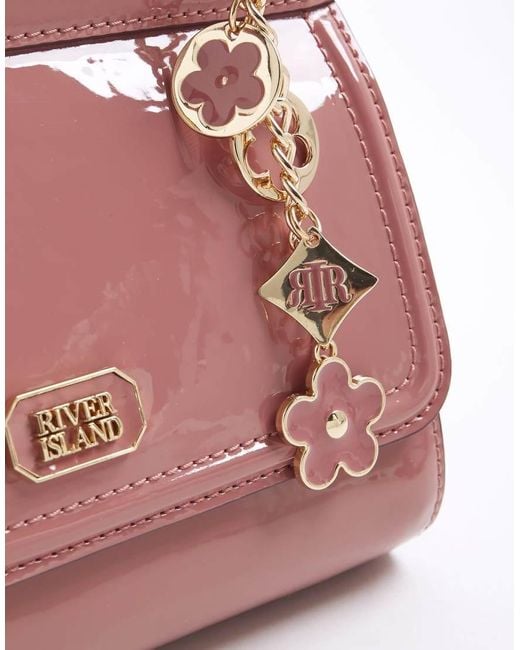 River Island White Patent Metal Handle Mini Tote Bag