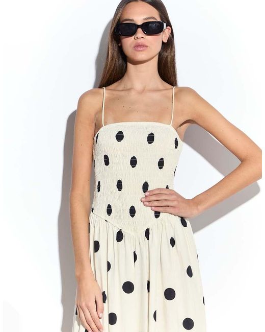 NARRATED White Shirred Dropped Waist Midi Dress