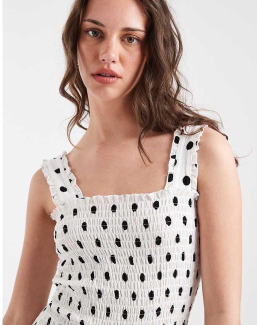 Pieces White Shirred Frill Trim Mini Dress