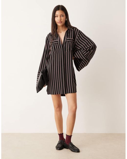 ASOS Black Mini Shirt Dress With Wide Cuffs And Oversized Pockets