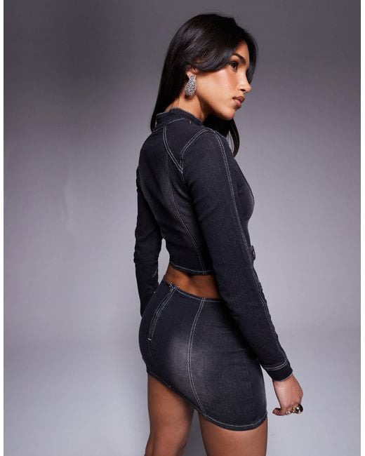 Liquor N Poker Blue Contrast Stitch Biker Jacket With Buckle Detail