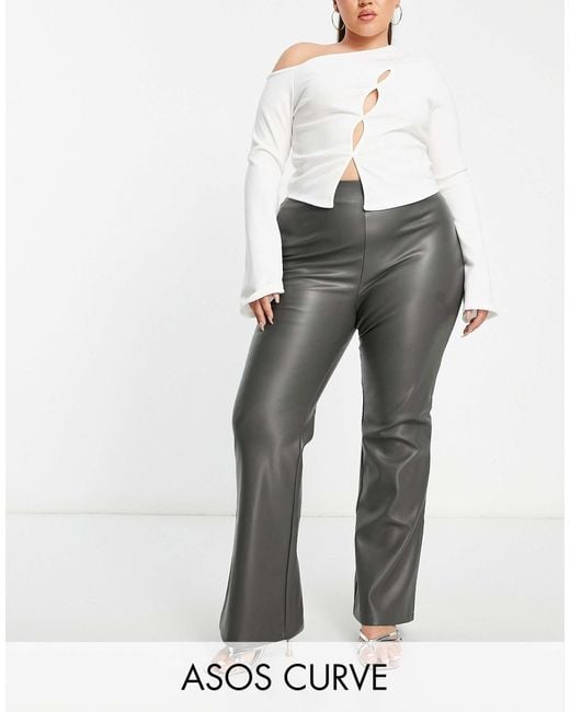 ASOS Gray Curve Flare Faux Leather Trouser