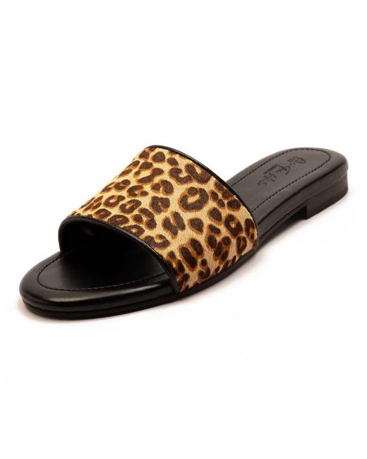 OFF THE HOOK Brown 'Strand' Leopard Print Leather Sandals Open Toe Flat Sandals