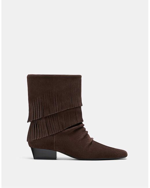 Stradivarius Brown – flache stiefeletten aus leder
