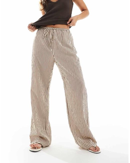 New Look Gestreepte Broek Met Wijde Pijpen in het Natural