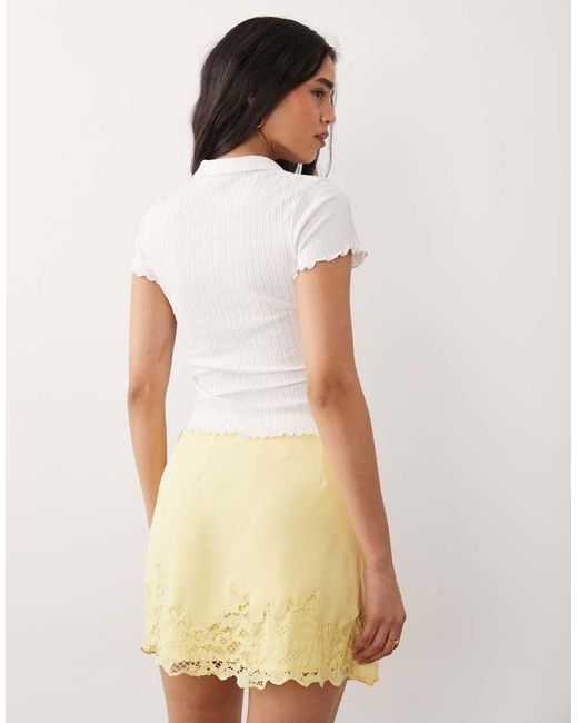 Miss Selfridge Natural Fitted Shirt With Lettuce Edge