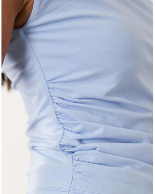 ASOS Blue Off Shoulder Ruched Detail Top