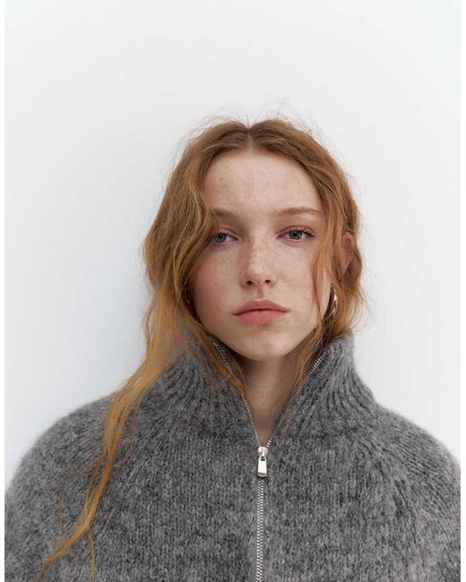 Pull&Bear Gray Quarter-zip Cardigan