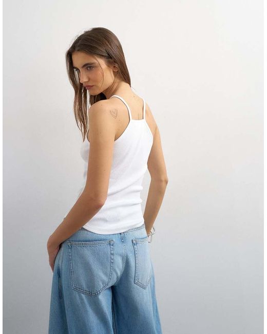 TOPSHOP Blue Rib Spaghetti Strap Curve Hem Vest