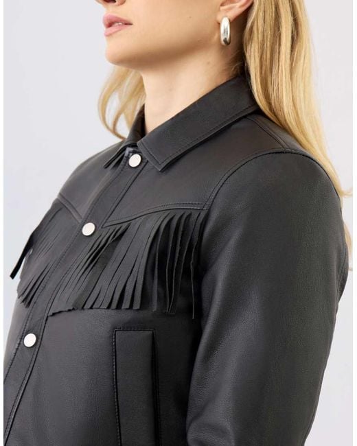 Bolongaro Trevor Black Real Leather Ginny Fringe Jacket