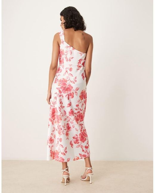 Y.A.S Pink One Shoulder Red Floral Satin Maxi Dress