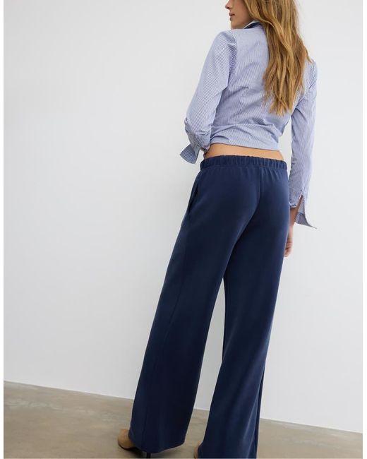 Stradivarius Blue Soft-Touch Wide-Leg Jogger Trousers With Front Seam Detail