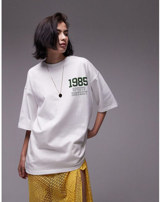 T-shirt oversize à motif 1985 sports district TOPSHOP en coloris Gray