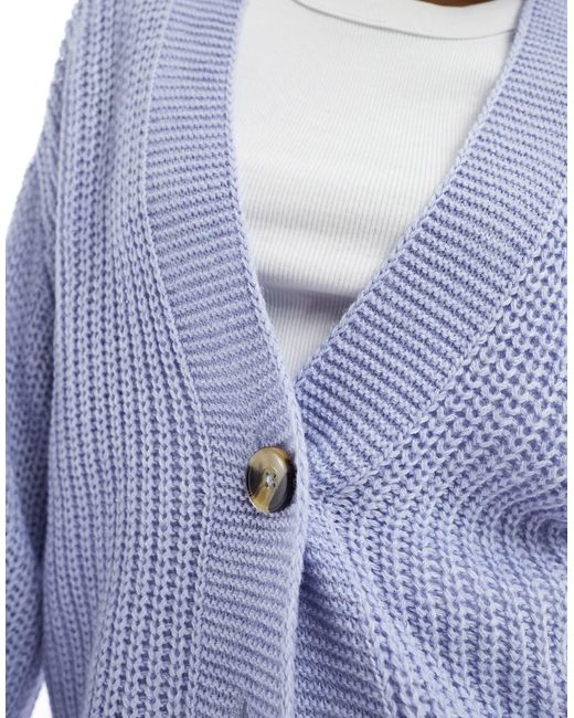 ONLY Blue Ribbed Knit Button Down Cardigan