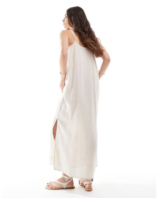 Pieces White Linen Touch Cami Maxi Dress