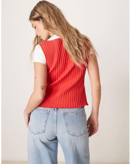 Free People Red Tilly Ribbed Button Through Vest